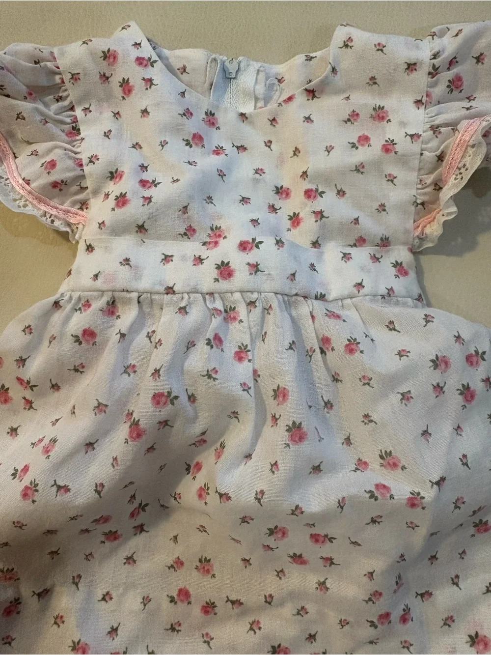 Vintage baby girl White Floral Dress with Pink Rose Print